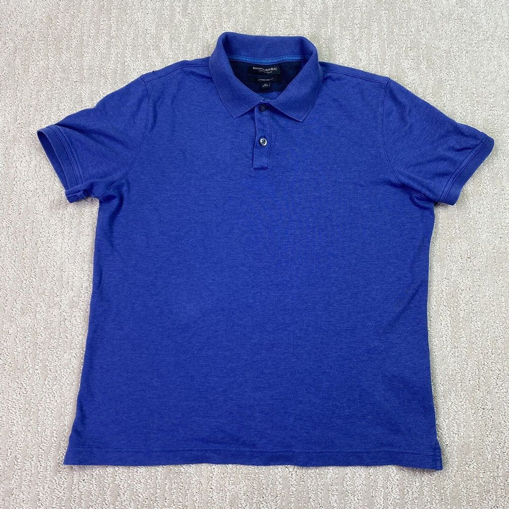 banana republic polo shirt mens blue standard fit short sleeve*